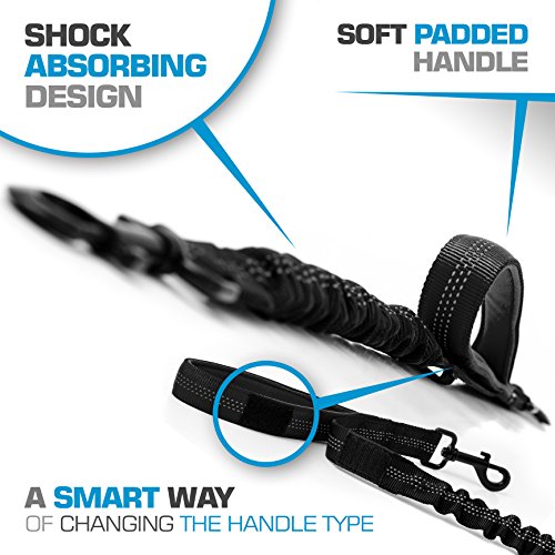 3 in 1 Short Dog Leash - Shock-Absorbing Bungee with Padded Handle that Can Be Used as Elastic Attachment for Your Regular Leash, Control Handle, or Traffic Leash – Suitable for Medium and Large Dogs