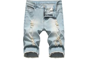 PASOK Men's Casual Denim Shorts Distressed Stretchy Jeans Shorts Ripped Short Pants