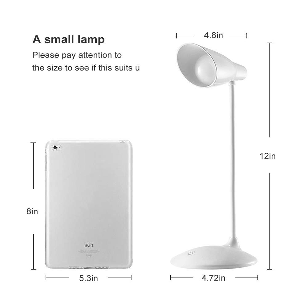 LED Desk Lamp, Flexible Gooseneck Table Lamp, Dimmable Office Reading Lamp with USB Charging Port, Rechargeable, 3 Brightness Levels, White
