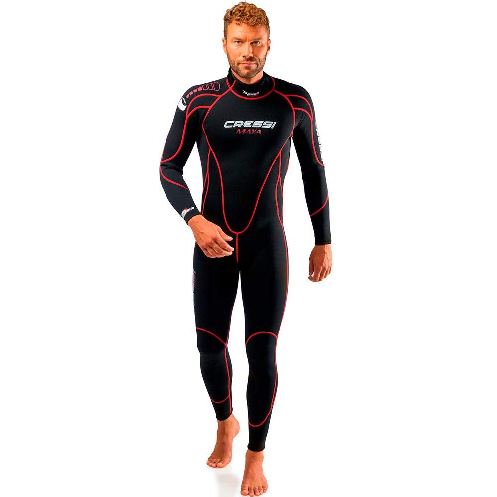 CRESSI Maya Man Monopiece Wetsuit - One Piece Wetsuit for Snorkelling, Swimming and Water Sports, 2.5mm Ultra Stretch Neoprene, Black/Red, M