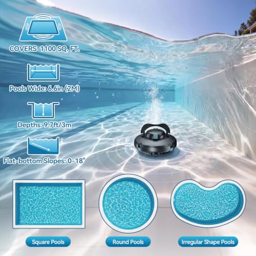 Robo Aspirador Piscina Sem Fio Por 130min, Até 102㎡, Filtro 180μm | Aspirador de Piscina com Recarga 3h, IPX8, Vedação Total sem Vazamentos, para Todos os Tipos de Piscina