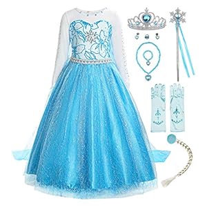 Relibeauty Princess jurk met lange mouwen voor meisjes met accessoires (4-5 jaar, blauw)