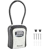 Key Lock Box, Portable 4 Digits Combination Lockbox with Removable Shackle, Wall-Mounted Key Storage Box, Resettable Code Safe Security Box for House, Home, Office, Apartment Spare Key- Gray