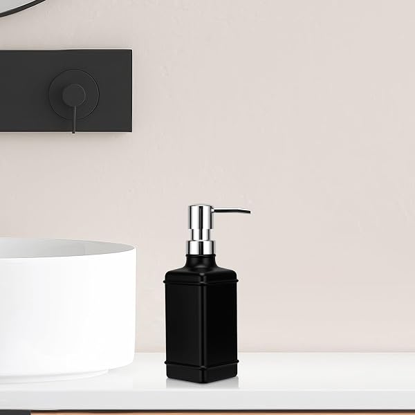 UHEY HOME GLASS SOAP DISPENSER BATHROOM, 10.6OZ REFILLABLE LIQUID HAND LOTION SOAP DISPENSER WITH RUST-PROOF PLASTIC PUMP FOR KITCHEN
