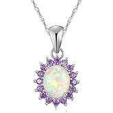 CiNily 14K White Gold Plated Opal Pendant Necklace-Flower/Oval Shap Necklace Gemstone Women Girls Jewelry Gift