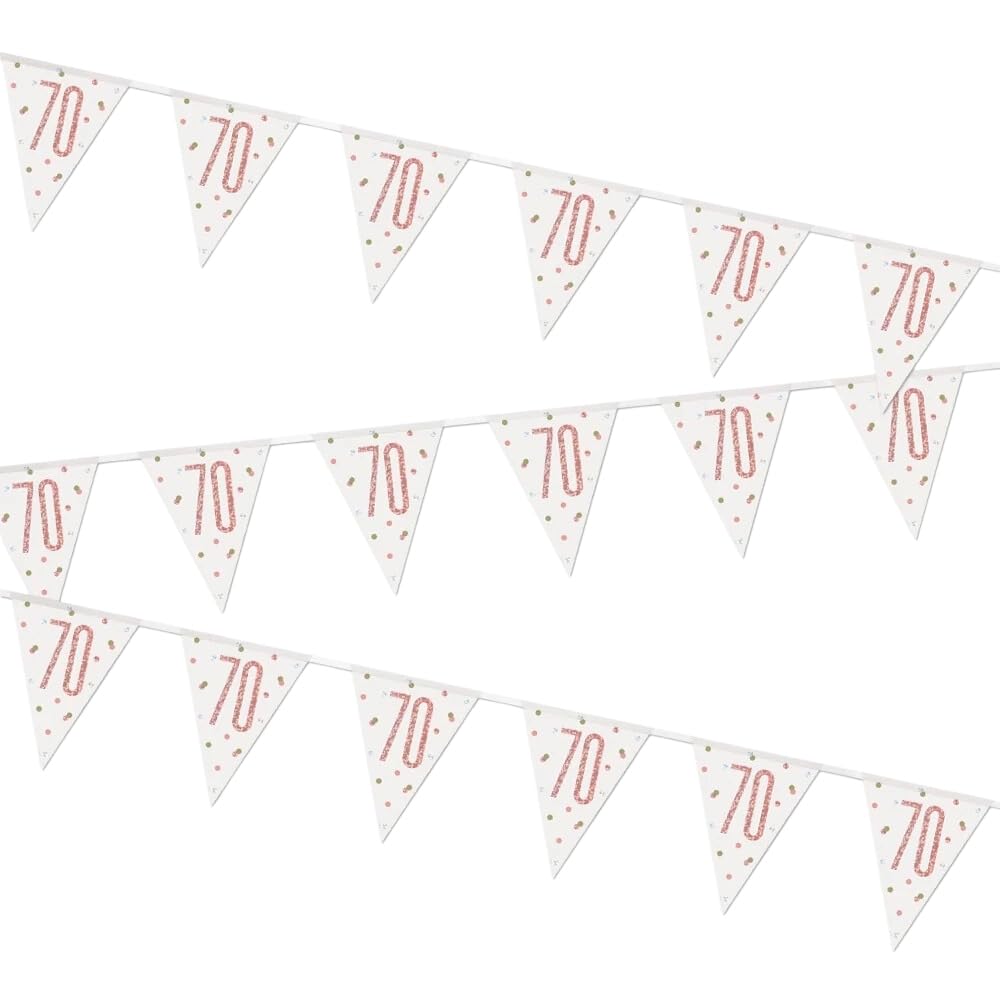 Stunning Rose Gold 70th Birthday Glitz Prismatic Flag Banner (274cm) - Perfect Celebration Decor for Birthday, Anniversary, & More - 1 Pc