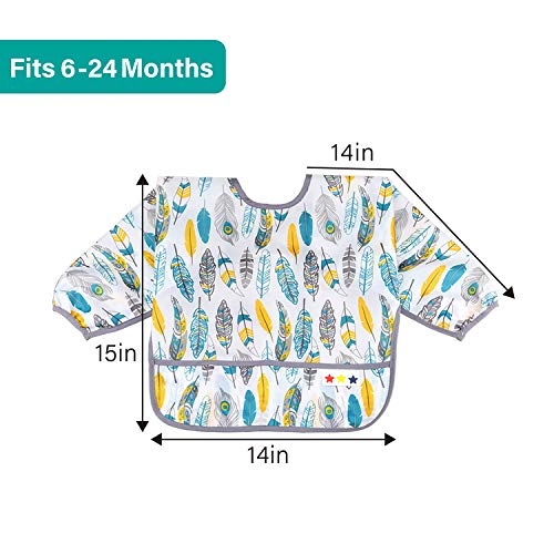 image for Hiverst 3 Pcs Long Sleeved Bib Set | Baby Waterproof Bibs with Pocket 