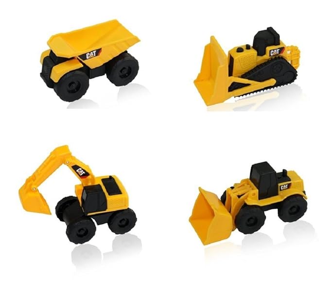 CAT Mini Machine Caterpillar Construction Toy Truck Mini Machine Set of 4, Dump Truck, Bulldozer