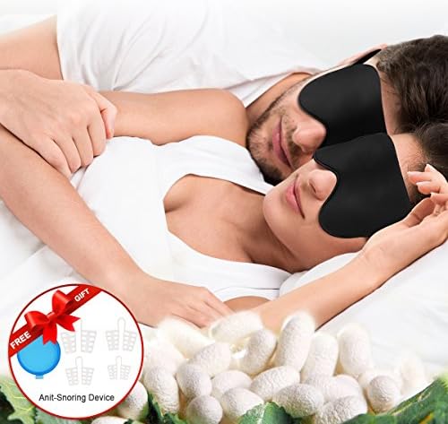 Eye Mask, Silk Sleep Mask Blindfold for Travel, Blackout Eye Shades for Men Women Stress Relief with Snoring Vents(Black)
