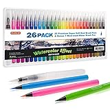 Shuttle Art 26 Pack Real Watercolor Brush Pens, 25 Colors Watercolor Brush Markers with 1 Water Brush Pen,Soft Flexible Tip Perfect for Adult Coloring Books, Manga, Comic, Calligraphy