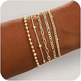 Hergory Gold Bracelets for Women Trendy, Dainty 14K Plated Gold Bracelet Stack Non Tarnish Waterproof Tarnish Free Gold Jewelry Adjustable Paperclip Cuban Beaded Snake Bracelet Set for Gifts