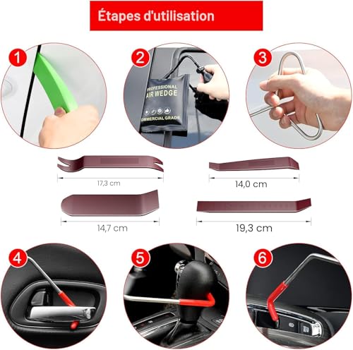 Menborn 16 Piece Professional Car Tool Kit with Long Handle, Air Wedge Pump, Trace Free Wedge Gloves, Emergency Essential
