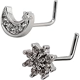 Borhmty Moon Star Nose Ring for Women Nose Piercings Moon And Star Nostril Studs for Women Silver L Bend Nose Stud Nostril Piercing Studs Body Set for Her Nose Ring Stud for Woman L Shape Hook