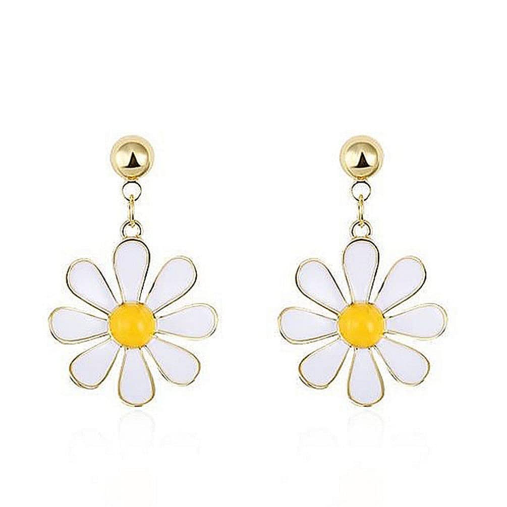EVELYN 925 Sterling Silver Gold Plated Sun Flower Daisy Drop Stud Earrings Jewelry Gifts for Women and Girls