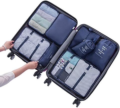 Luggage Packing Cubes Travel Organizers Clothes Storage Bags for Carry-on Suitcase Baggage (Navy Blue)