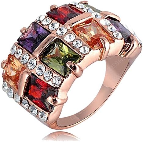 2015 New Gold 18k Rose Gold Color Retention Austrian Crystal Square Ring 0273 (19mm)