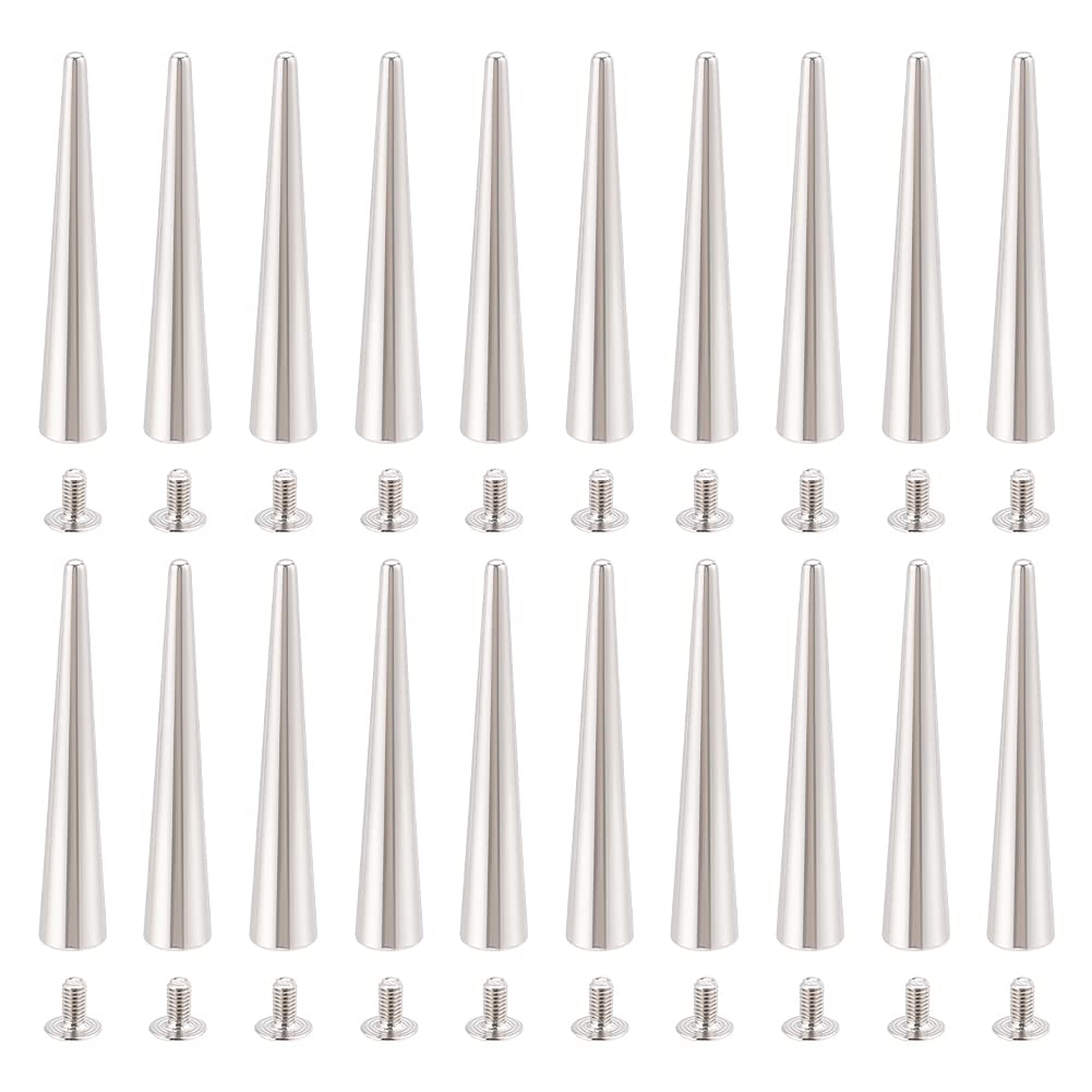 BENECREAT 20 Sets 55mm Nails for Garment, Platinum Color Long Punk Screw Rivets, Leather Craft Long Cone Nails, Alloy Long Metal Nails for Jacket Garment Leather DIY Decoration Making