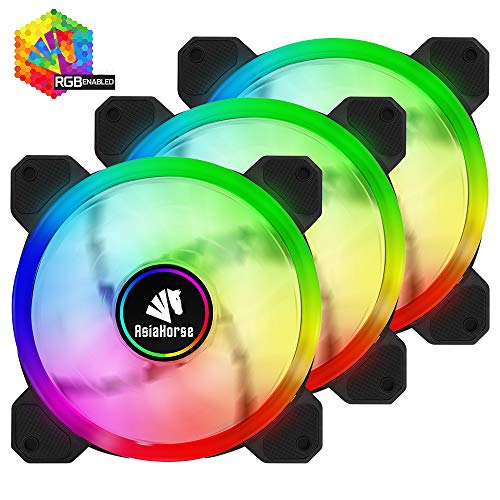 Asiahorse UFOII Wireless RGB LED 120mm Case Fan,Quiet Edition High Airflow Adjustable 100 Kinds of Chassis Fan Color, CPU Coolers,Radiators System(3PACK)