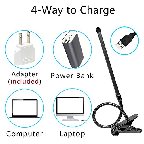 USB LED Desk Clip Light - 10W Bright Book Light Clip on for Bed Night Reading,Steel Gusseneck Clip Lamp for Work/Music/Art Studio with 3 Lighting Modes 10-Level Dimmer Light,Adapter Included (Black)