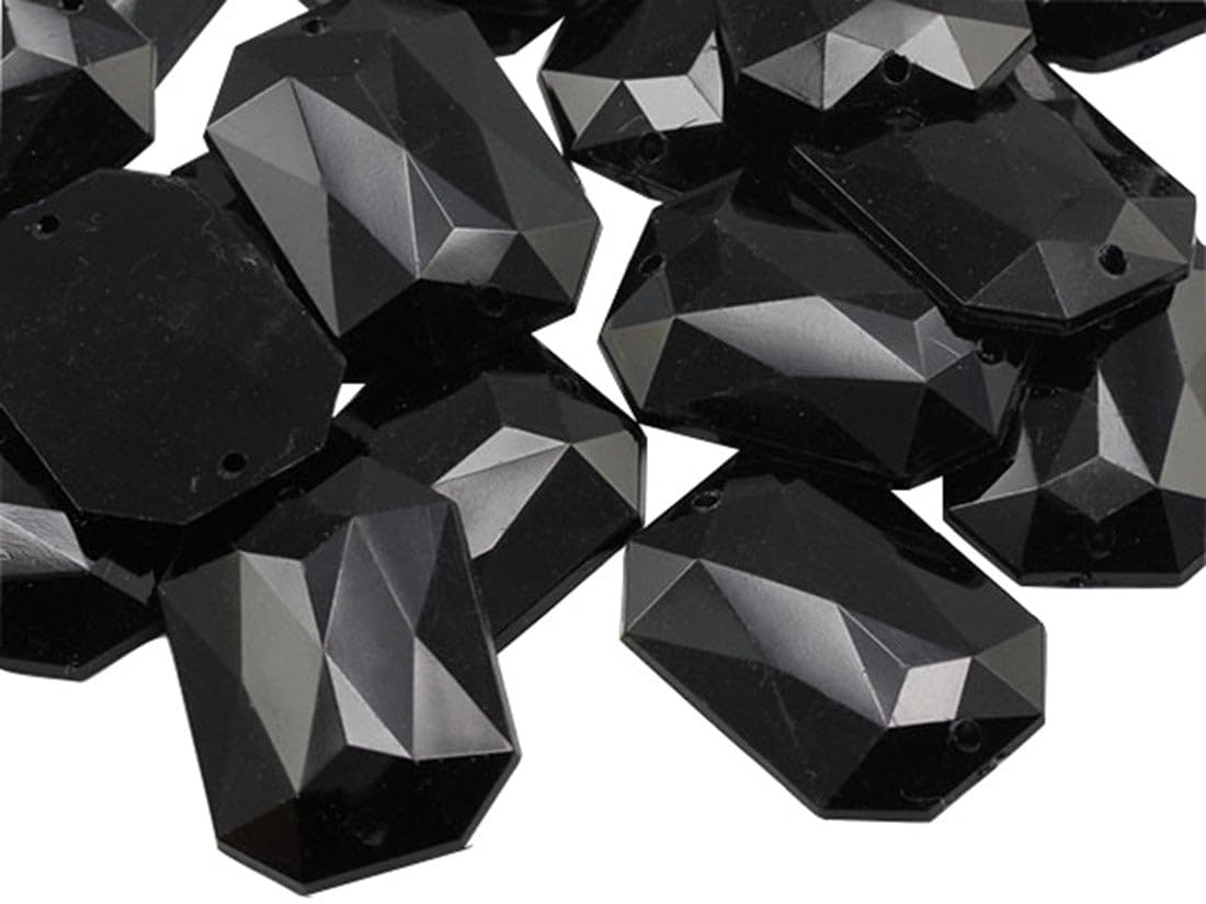 Allstarco 25x18mm Jet Black CH37 Flat Back Octagon Sew On Beads for Crafts Plastic Acrylic Rhinestones with Holes for Sewing, Clothing Embelishments, Costume Cosplays 20 Pieces — image 1