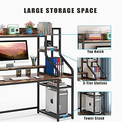 TIYASE Computer Desk with Hutch and Storage Shelves, 55 inch Industrial
