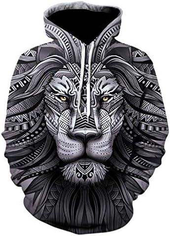 Men's Cotton Autumn Spring Lion 3D Printing Long Sleeve Hoodies Sweater Plus Size Tops Sweatshirt (M-5XL)