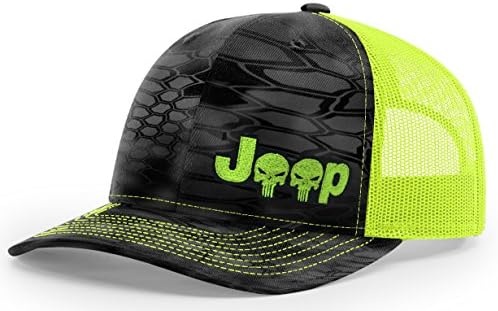 Jeep Logo with Punisher Skull Symbol Left Panel Embroidered Mesh/Twill Kryptek Pattern Cap
