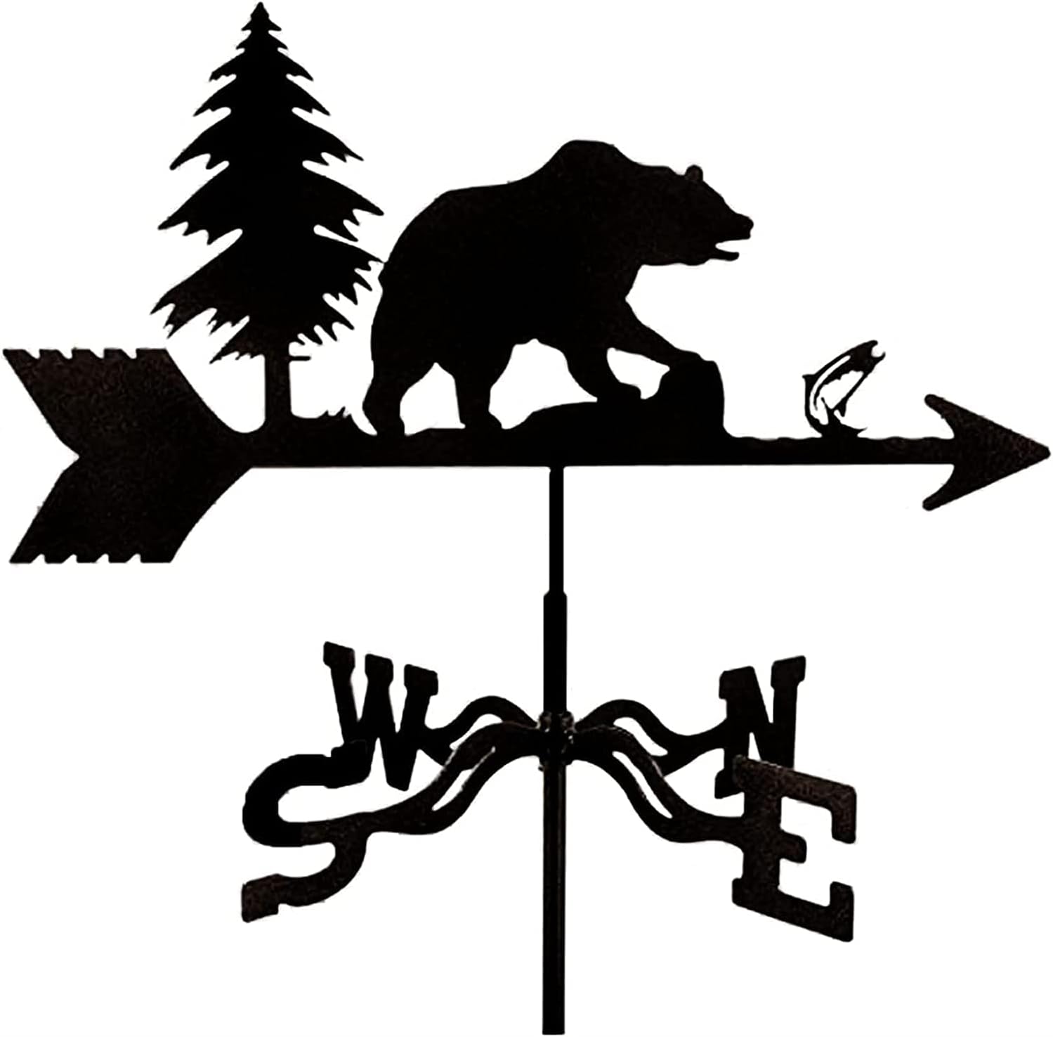 Weathervanes - Decorations Weathervane Garden Weather Vane Stainless Steel with Roof Mount Wind Vane Bear and Fish Wind Direction Indicator for Outdoor Farm Yard Gazebo