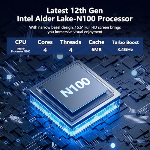 Gezoon 15.6 inch Laptop, 12th Alder Lake N100(Turbo 3.4GHz) Processor,12GB RAM, 512GB SSD, 2K FHD IPS Laptops, 2.4G/5G WiFi, Webcam,Full-Featured Type-C,Ultra-Thin Notebook