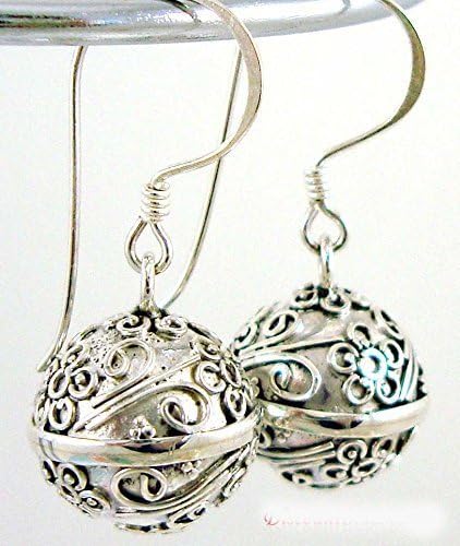 14mm Solid sterling silver round plain harmony ball bola earrings - cherry blossom