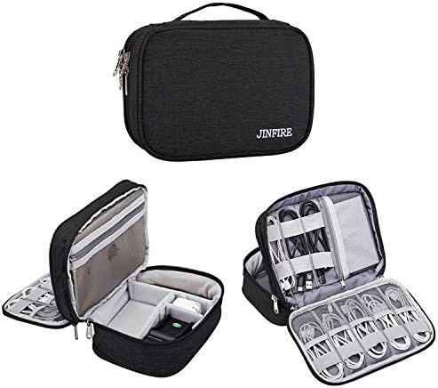JINFIRE Electronics Organizer Travel Cable Cord Bag Accessories Gadget Storage Cases for USB, Phone, Charger, Hard Drive, Power Bank, Black