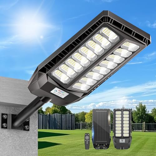 Adewalk 800 W Outdoor LED Solar Street Light with Remote Control, IP66 Waterproof Solar Street Light with Motion Sensor, 6500 K Super Bright Outdoor Garden Lights for Garage Road