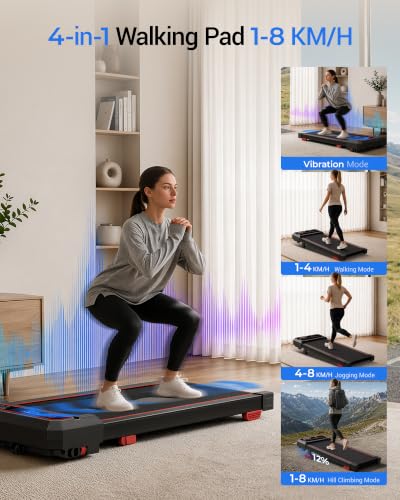 15% Incline Under Desk Walking Pad Treadmill with Vibration 10KM/H 3.0HP | Under Desk Treadmills with 8 Speed Levels 120KG Capacity Quiet Compact Portable Design with Remote Control & Led Display