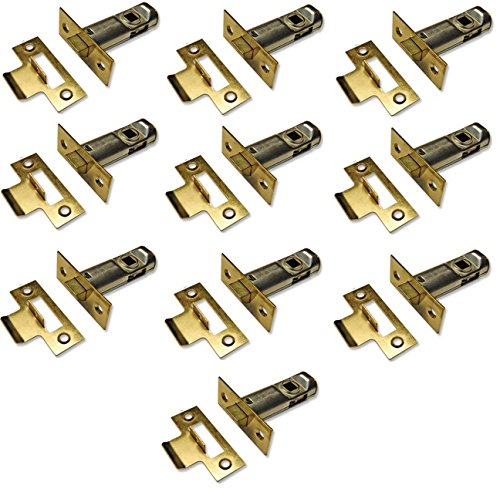 10 Sets of Tubular Latch, High Quality Mortice Latch, Door Latch Designed to be Used with Sprung Lever Door Handles, CE Approved (65mm, 2.1/2" Polished Brass)