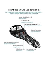 Vogek - Cargador de coche para iPhone 7 6s Plus, iPad Pro Air 2 mini, Galaxy S8 S7 S6 Edge Plus, Note 5 4 (50 W, 10 A, 4 puertos), Negro