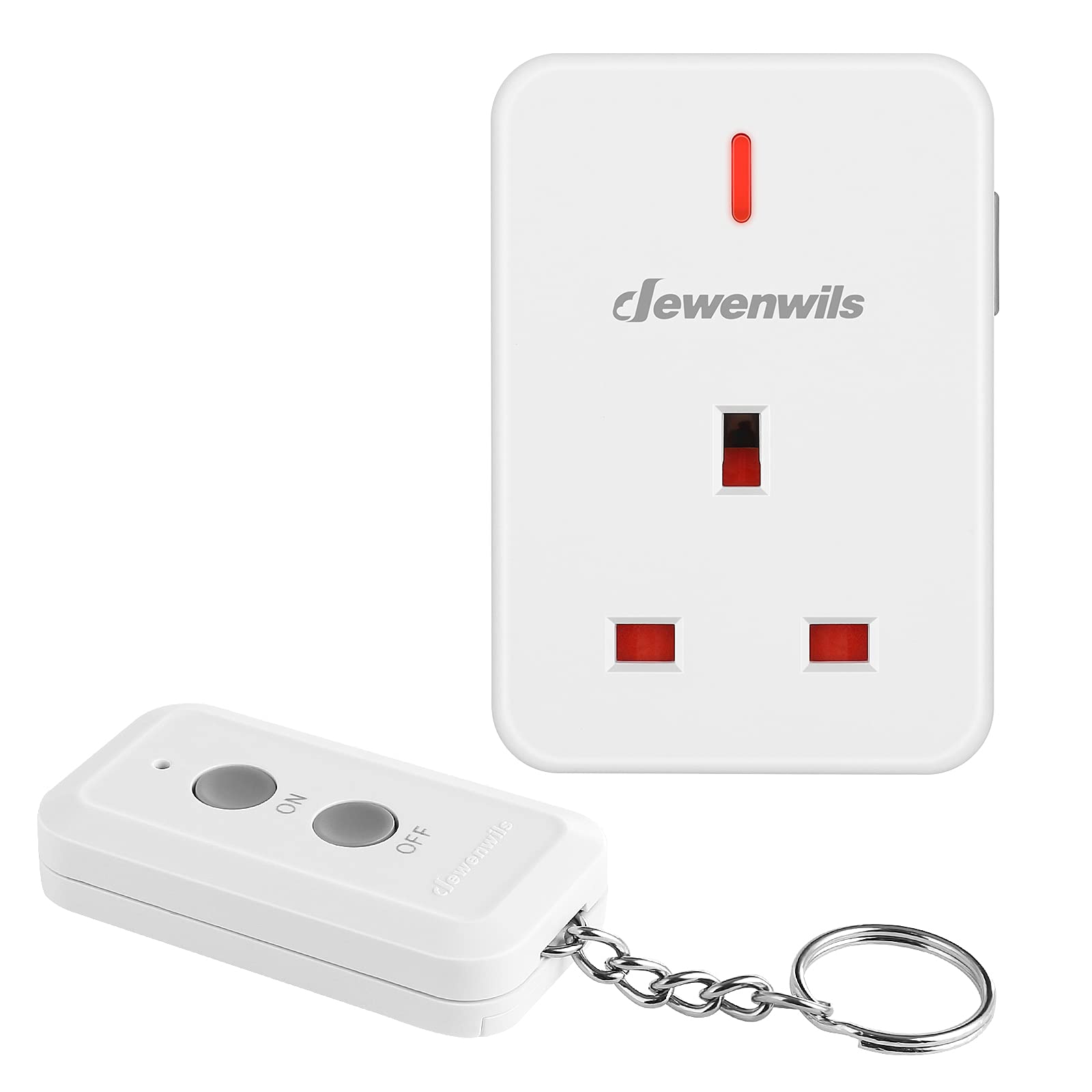 DEWENWILS Remote Control Sockets, 30m/100FT Control Range, Compact Size, 13A/3120W Programmable Heavy Duty Wireless Light Switch with Keyring, 1 Remote and 1 Socket