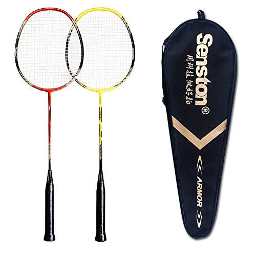 Senston - 2 Player Badminton Racket Set Double Rackets Carbon Fiber Shaft Racquets Badminton Set - Including 1 Badminton Bag (Best Badminton Racket For Doubles)