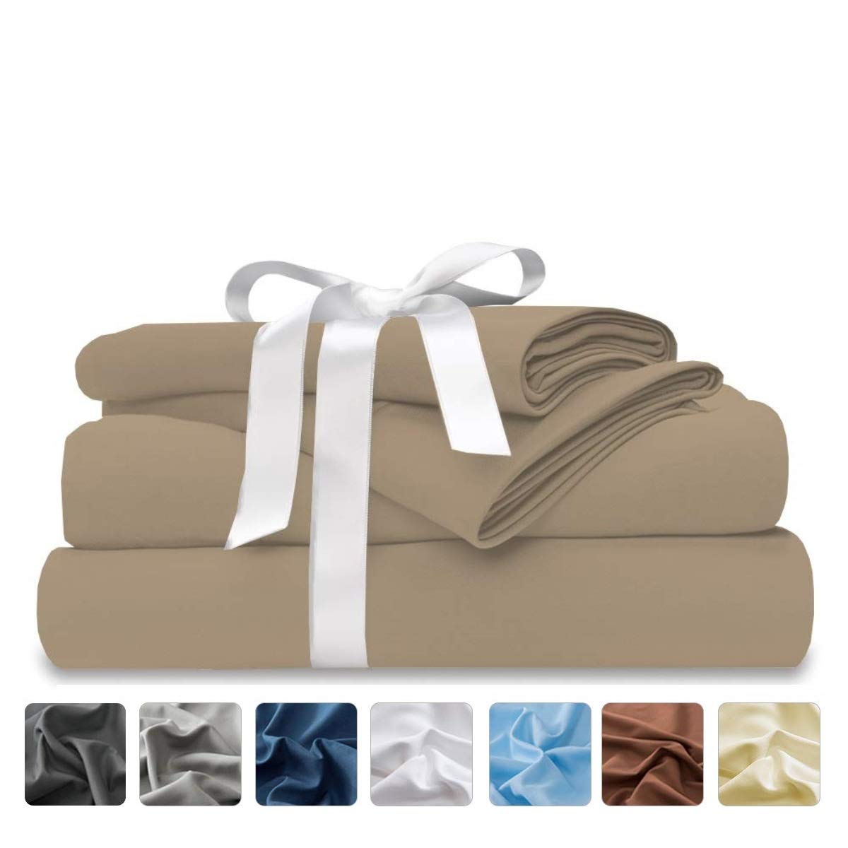 Bed Sheets Set Extra Soft Brushed Microfiber 15" Deep Pocket Bedding Sheets, 1800 Series Premium Breathable Soft, Comfy, 4 Piece Hotel Luxury Sheet Set (Queen, Taupe Solid)