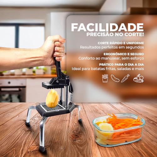 Picador Cortador Fatiador de Legumes Profissional (Alumínio) - Batata Frita Palito, Cenoura, Frutas, Tomate