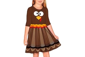 Remimi Girls Thanksgiving Dress 3/4 Sleeve Christmas Party Dresses 3-14 Years