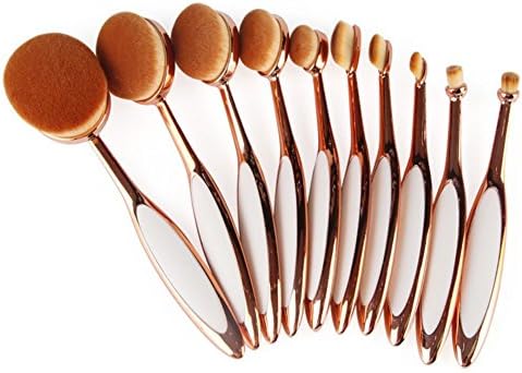 UBae 10pcs Oval Makeup Brush Set Pro Powder Foundation Contour Cosmetic Brushes (Rose Gold)