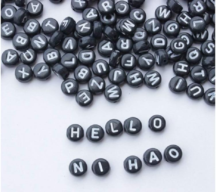 Lingduan 200 Pieces 4x7mm DIY Colorful Acrylic Alphabet Letter Cylinder Column Beads for Jewelry Making, Bracelets, Necklaces,Children's Educational Toys, Key Chains and Kids Jewelry (Black)