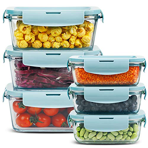 6 Pack Glass Meal Prep Containers with Lids Stackable Glass Food