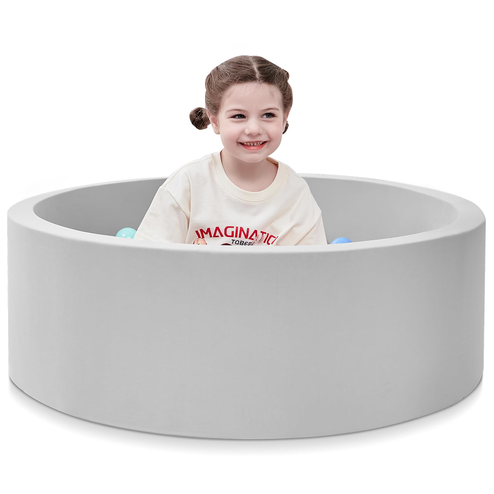 Photo 1 of SHJADE Foam Ball Pit, 35.4"x 11.8" Ball Pits for Toddlers, Soft Round Kiddie Baby Playpen Ball Pool for Kids, Ideal Gift for Babies Indoor and Outdoor Game, Grey, (Balls not Included)