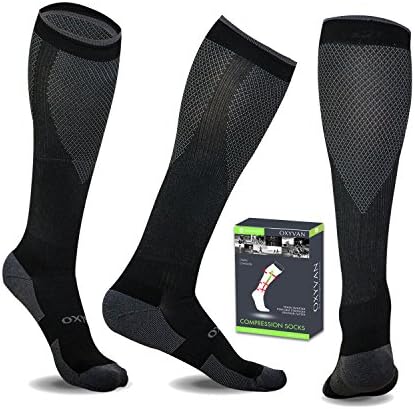 OXYVAN Black Compression Socks for Men &amp; Women Graduated Athletic Unisex Fit for Running Sports Hiking Nurses Shin Splints Travel Pregnancy Boost Stamina Circulation Recovery 20-30 mmHg