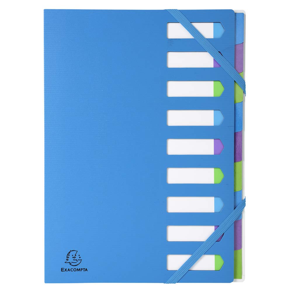 Exacompta - Ref 52262E - Campus Neon Harmonika Expanding Spine Multipart File - 245 x 320mm in Size, Suitable for A4 Size Documents, 9 Tabbed Sections - Blue