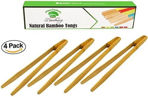 Long Grip 2/4 Pack Bamboo Tongs 9.7" by Bambreeze (4 Pack)