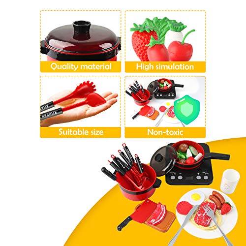 Sanlebi Küchenspielzeug, Kinderküche Zubehoer mit Töpfe, Pfannen Set Realistischer Licht & Sound Induktionsherd, Gemüse… – Bild 6