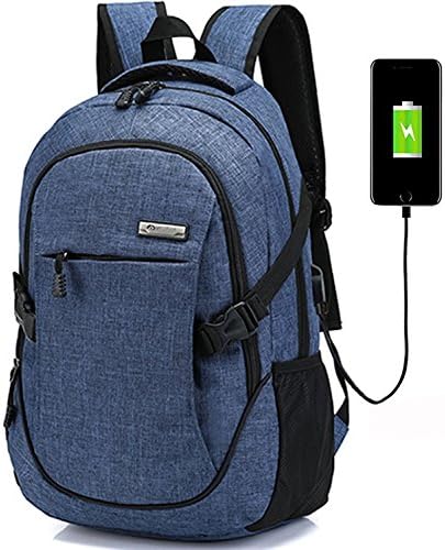 Laptop Computer Backpack Hopesport External USB Charge Port with Built-in USB Charging Cable School Travel Backpacks (blue)
