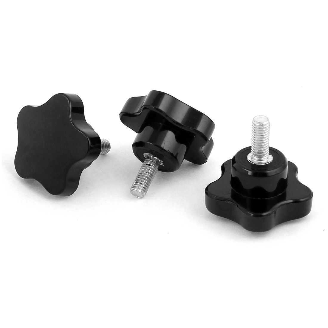 Sourcingmap a15072100ux0143 50mm Star Head M8x20mm Male Thread Screw on Clamping Knob Black 3pcs, Silver Tone, Set of 3 Pieces